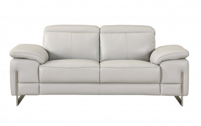 71" Light Gray And Silver Genuine Leather Loveseat