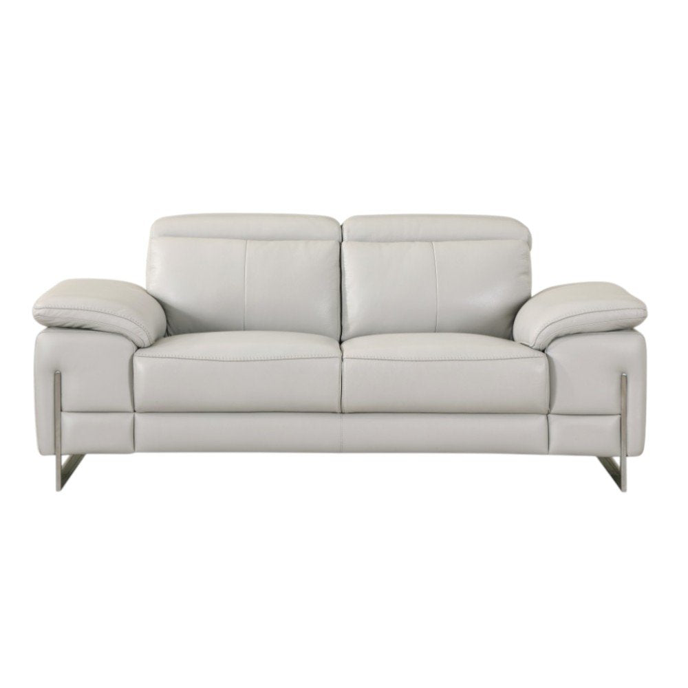 71" Light Gray And Silver Genuine Leather Loveseat