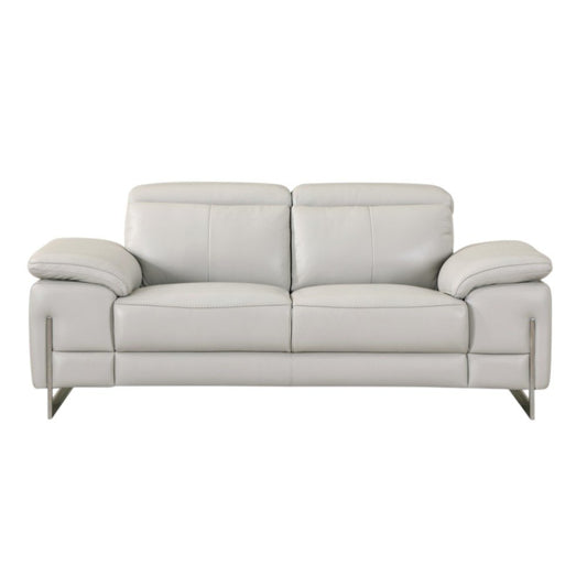 71" Light Gray And Silver Genuine Leather Loveseat