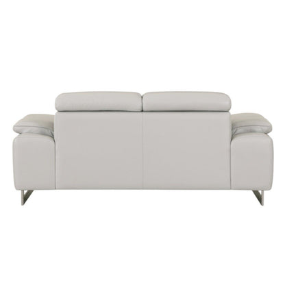 71" Light Gray And Silver Genuine Leather Loveseat