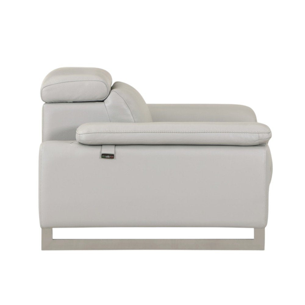 71" Light Gray And Silver Genuine Leather Loveseat