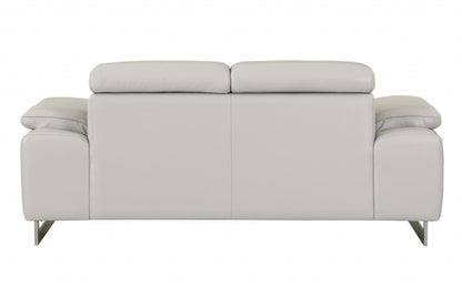 71" Light Gray And Silver Genuine Leather Loveseat