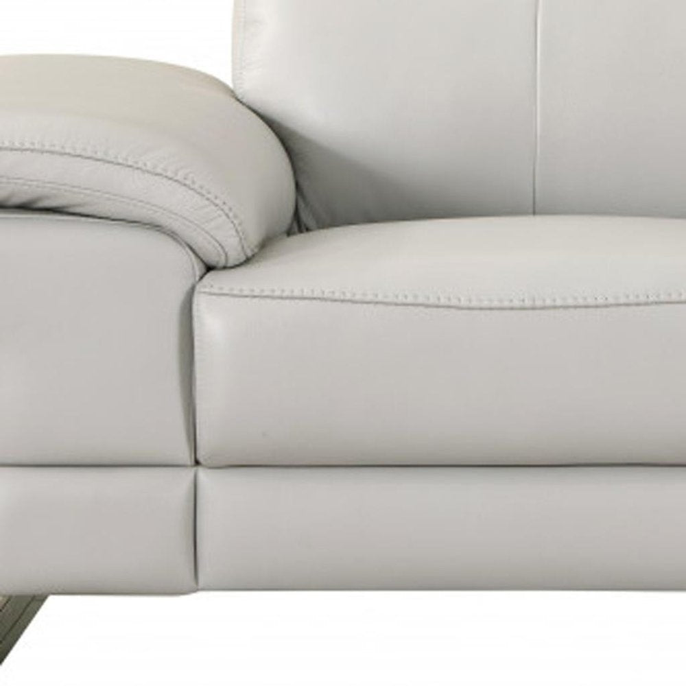 71" Light Gray And Silver Genuine Leather Loveseat