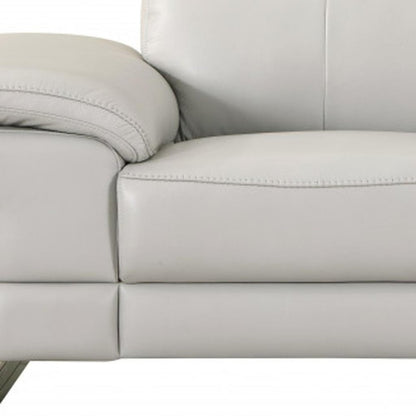 71" Light Gray And Silver Genuine Leather Loveseat