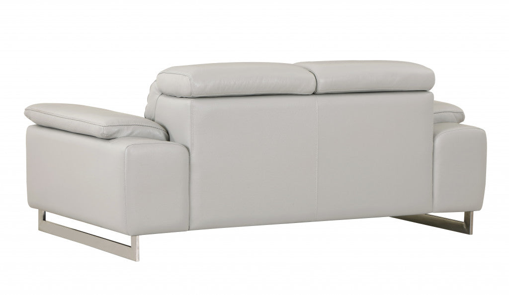 71" Light Gray And Silver Genuine Leather Loveseat