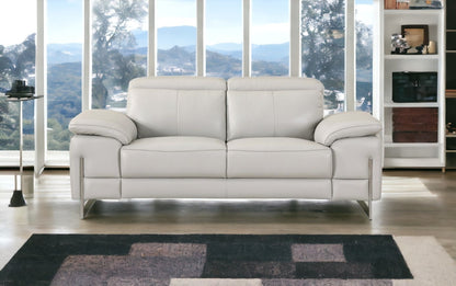 71" Light Gray And Silver Genuine Leather Loveseat