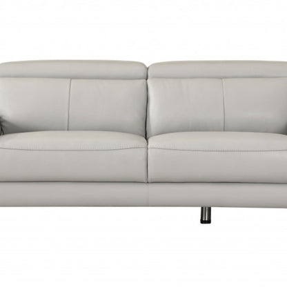 87" Light Gray Italian Leather Sofa With Silver Legs