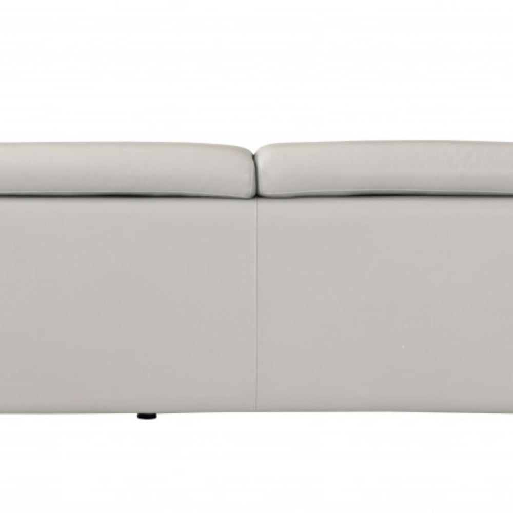 87" Light Gray Italian Leather Sofa With Silver Legs