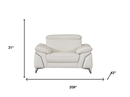 Three Piece Indoor White Italian Leather Six Person Seating Set