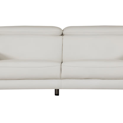 87" White Italian Leather Sofa With Silver Legs