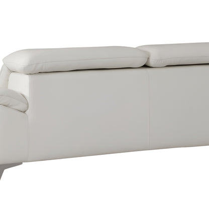 87" White Italian Leather Sofa With Silver Legs