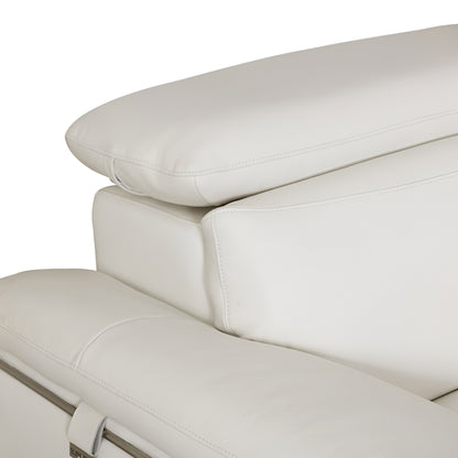 87" White Italian Leather Sofa With Silver Legs