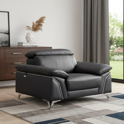 51" Blue And White Genuine Leather Chair and a Half