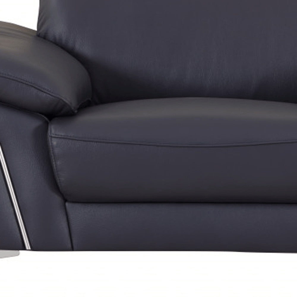 51" Blue And White Genuine Leather Chair and a Half