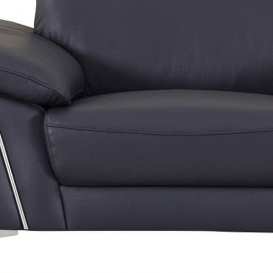 51" Blue And White Genuine Leather Chair and a Half