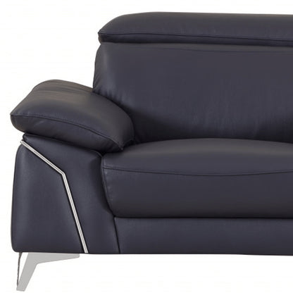 51" Blue And White Genuine Leather Chair and a Half