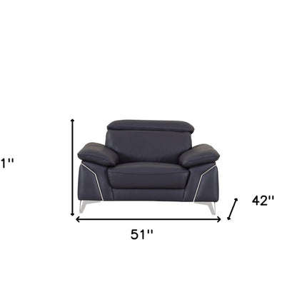 51" Blue And White Genuine Leather Chair and a Half