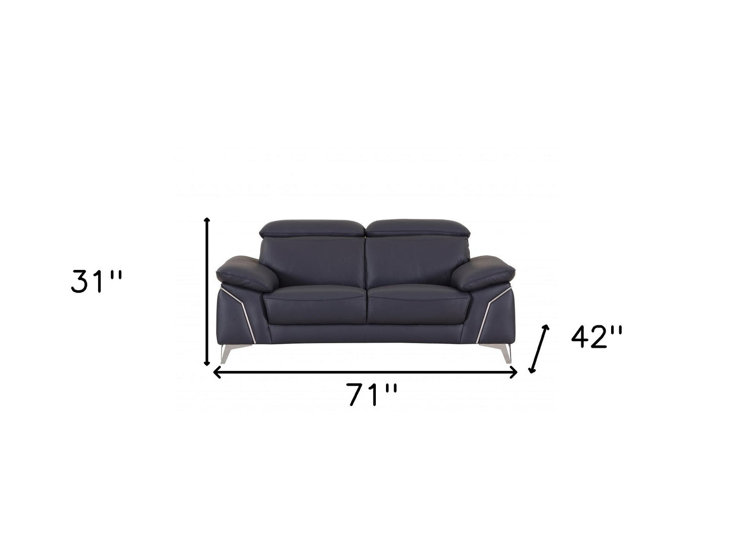 71" Navy Blue And Silver Genuine Leather Loveseat