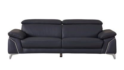 87" Blue Italian Leather Sofa With Silver Legs