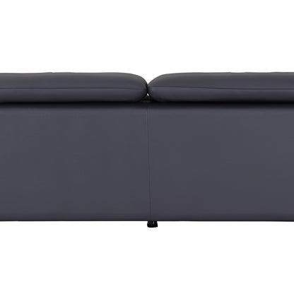 87" Blue Italian Leather Sofa With Silver Legs