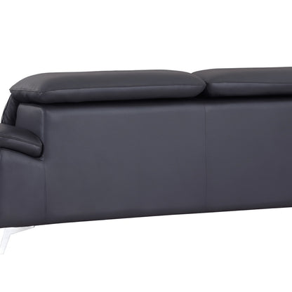 87" Blue Italian Leather Sofa With Silver Legs