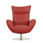 37" Red And Silver Genuine Leather Swivel Lounge Chair