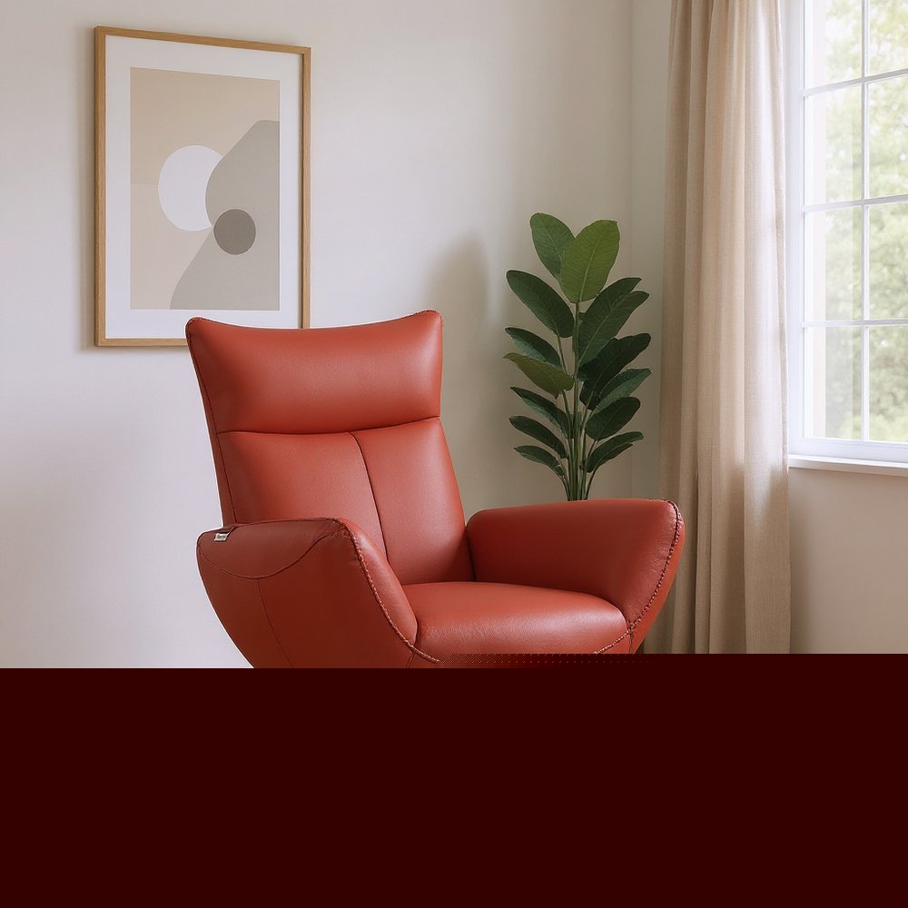 37" Red And Silver Genuine Leather Swivel Lounge Chair