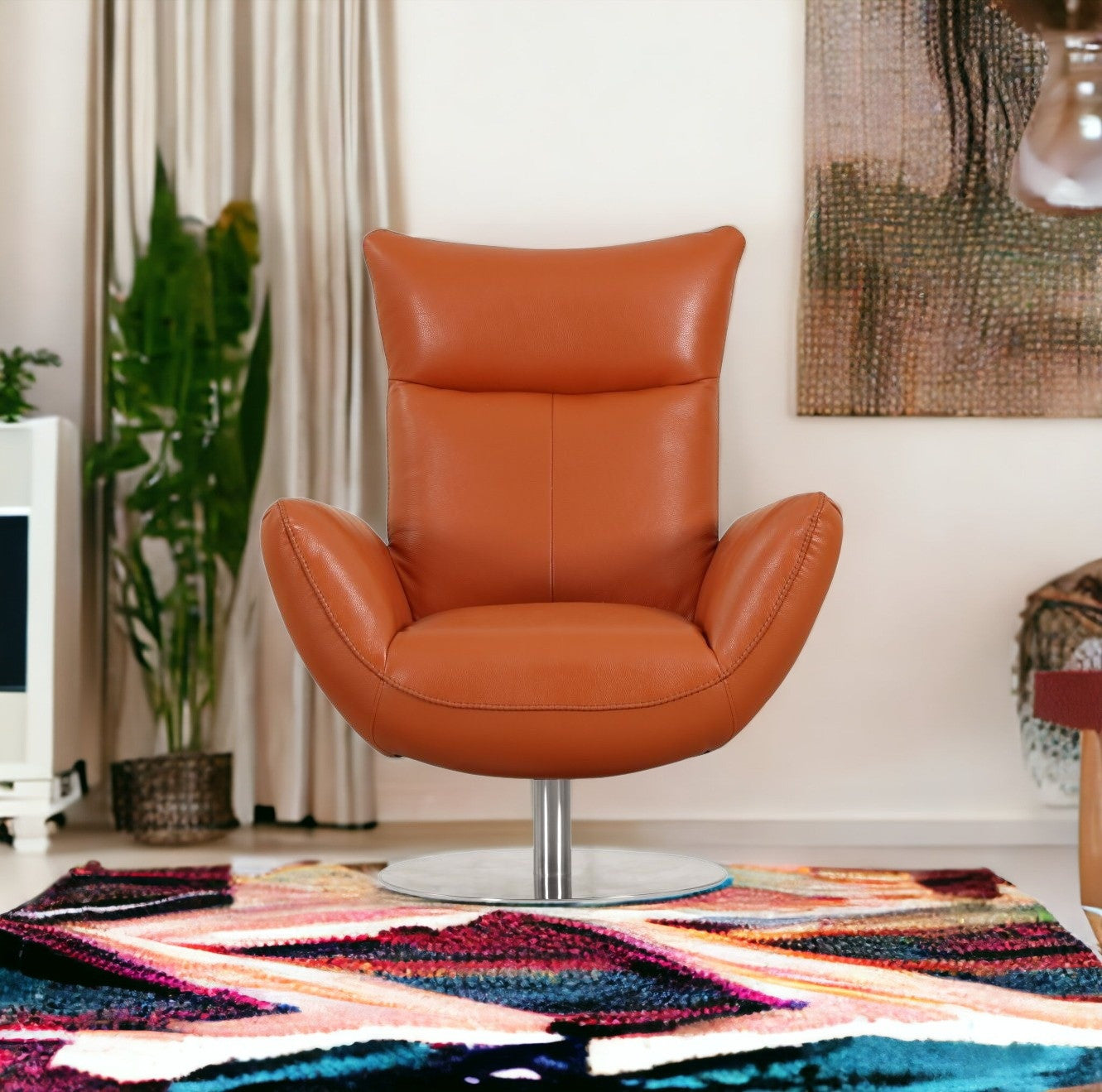 43" Orange Contemporary Leather Lounge Chair