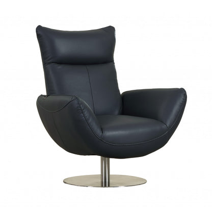 43" Navy Contemporary Leather Lounge Chair