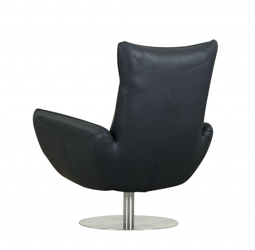 43" Navy Contemporary Leather Lounge Chair