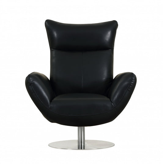 43" Black Contemporary Leather Lounge Chair