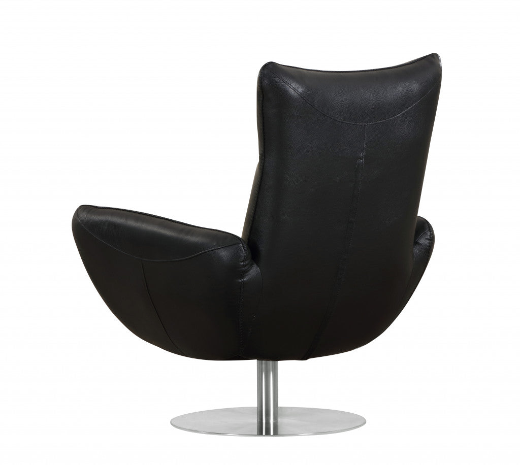 43" Black Contemporary Leather Lounge Chair