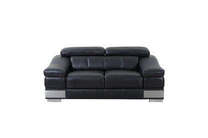 73" Black And Silver Genuine Leather Love Seat