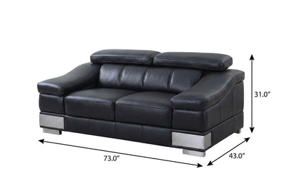 73" Black And Silver Genuine Leather Love Seat