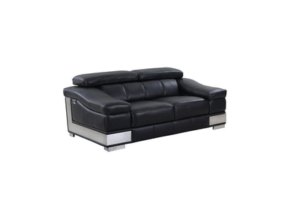 73" Black And Silver Genuine Leather Love Seat