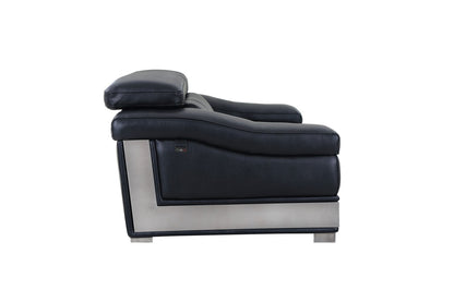 73" Black And Silver Genuine Leather Love Seat