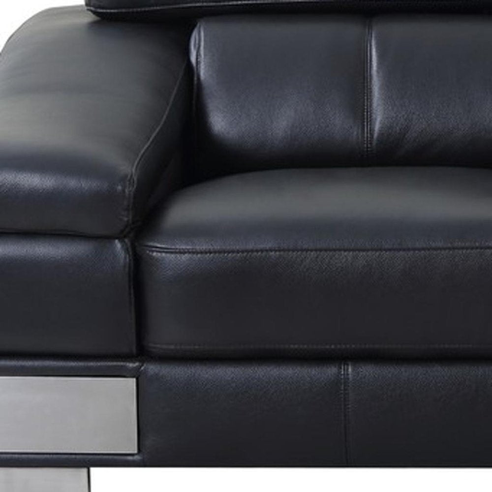 73" Black And Silver Genuine Leather Love Seat