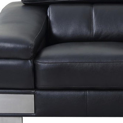 73" Black And Silver Genuine Leather Love Seat