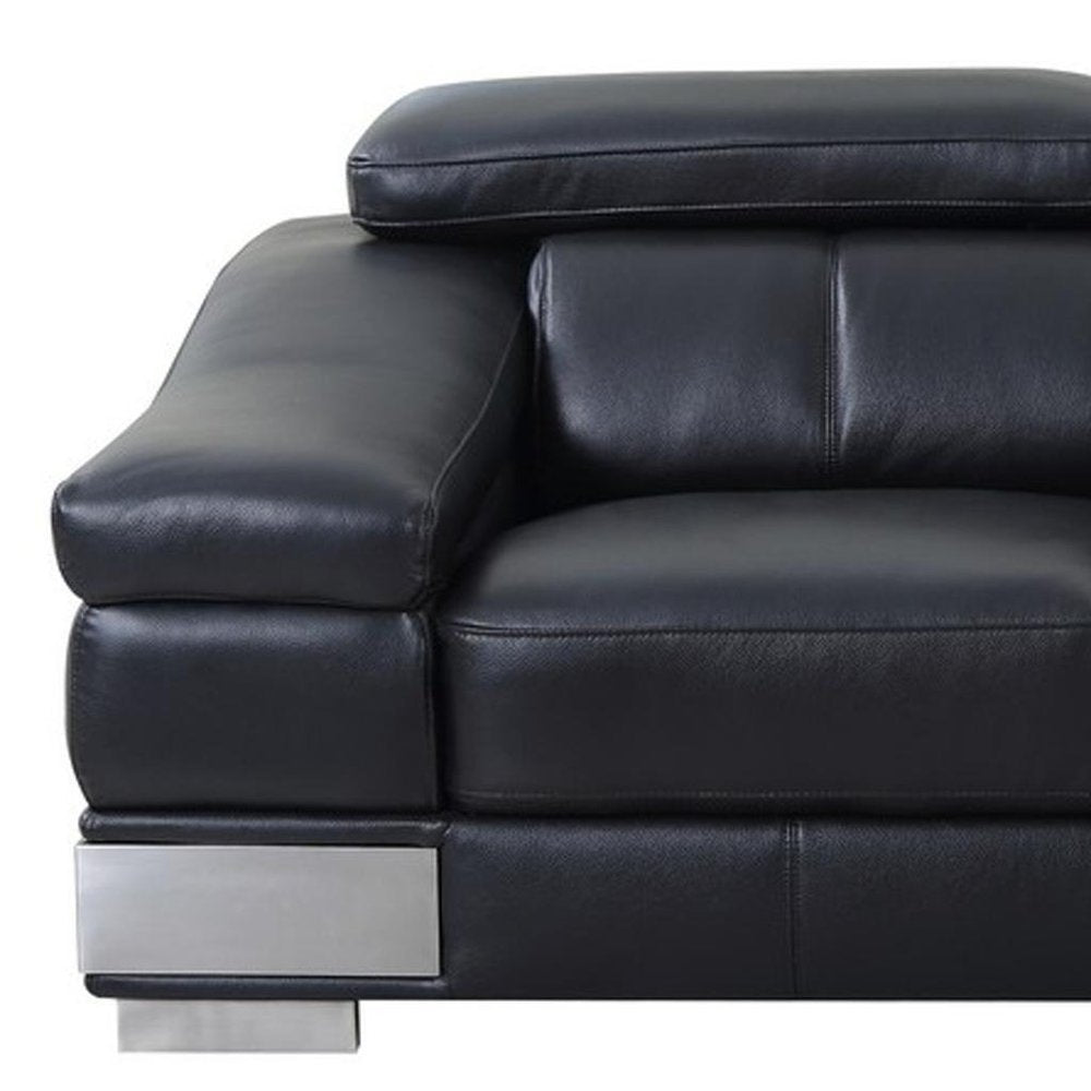 73" Black And Silver Genuine Leather Love Seat