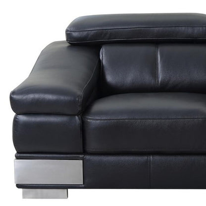 73" Black And Silver Genuine Leather Love Seat