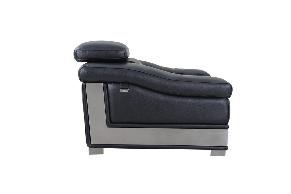 49" Black And Silver Genuine Leather Arm Chair