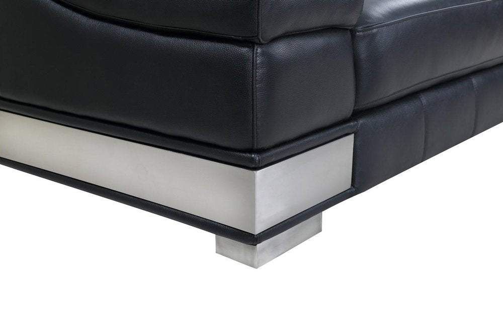 49" Black And Silver Genuine Leather Arm Chair