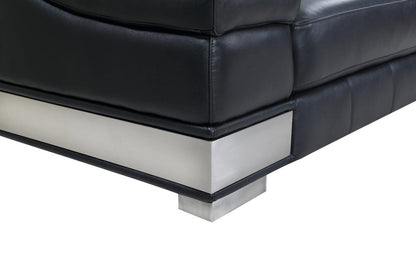 49" Black And Silver Genuine Leather Arm Chair