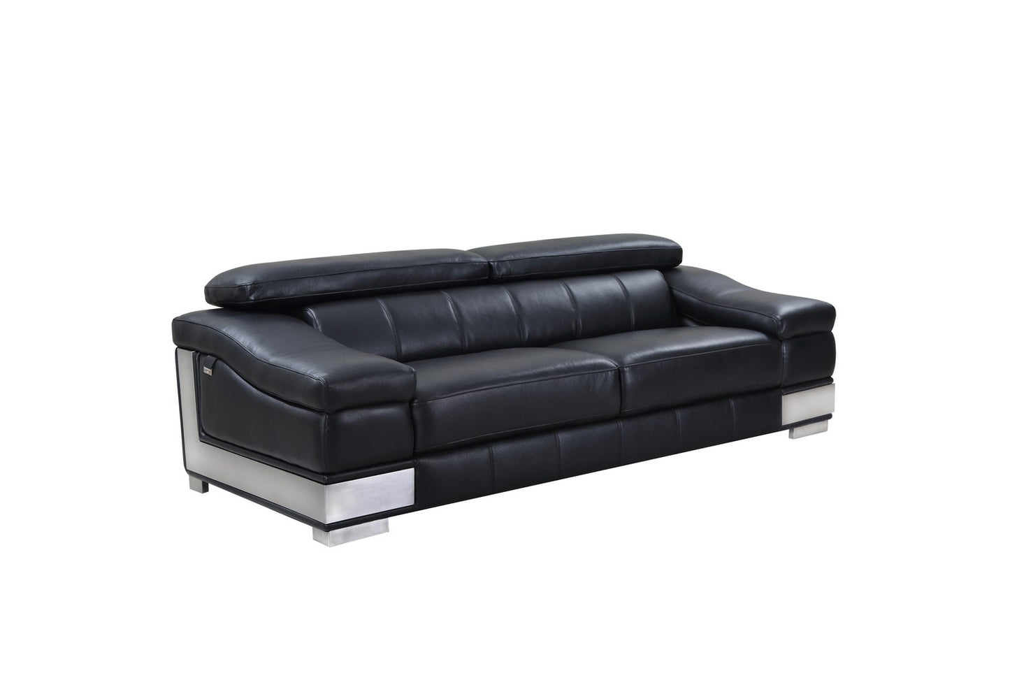 Three Piece Indoor Black Italian Leather Six Person Seating Set