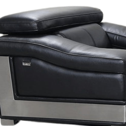 Three Piece Indoor Black Italian Leather Six Person Seating Set