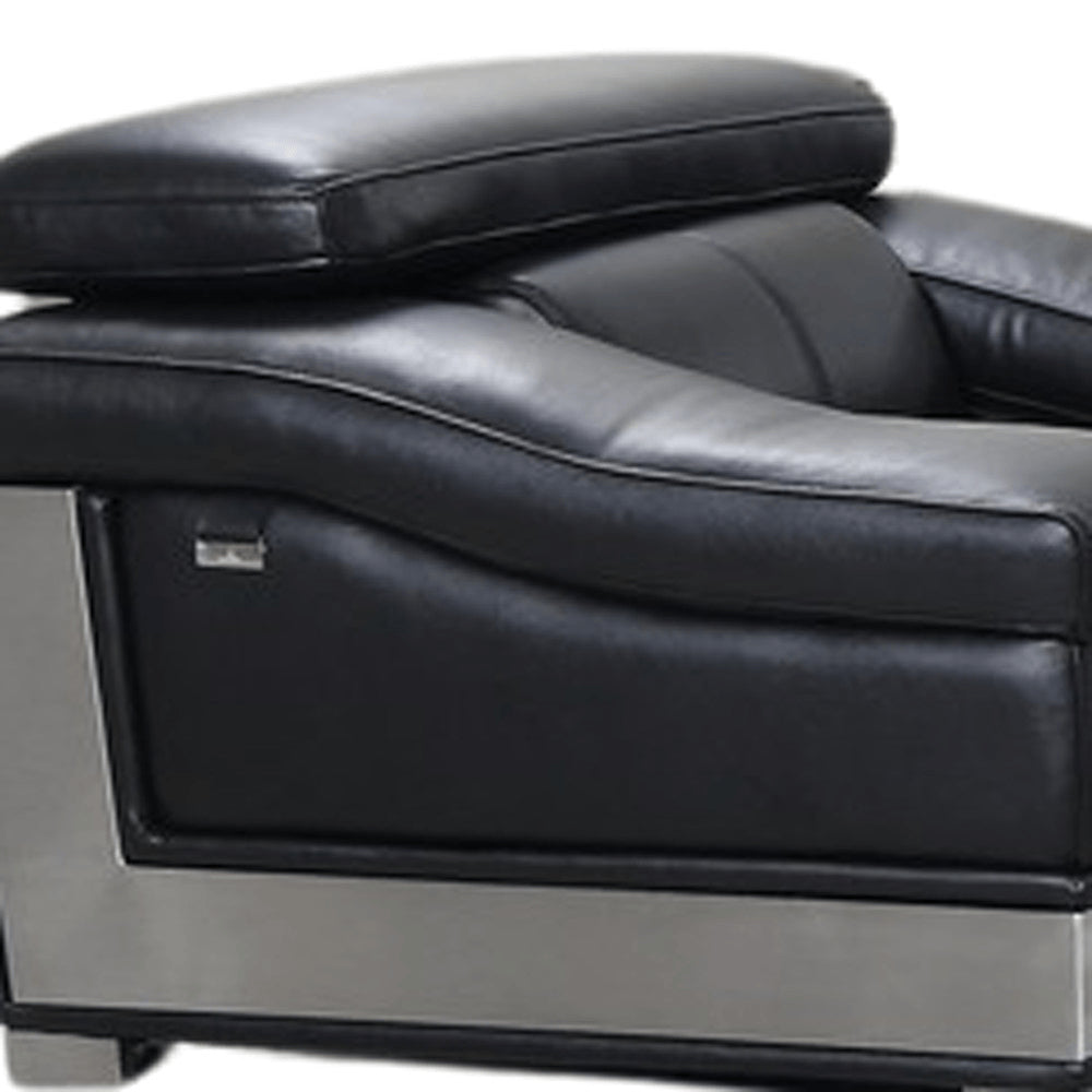 Three Piece Indoor Black Italian Leather Six Person Seating Set