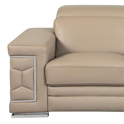 71" Beige And Silver Genuine Leather Love Seat