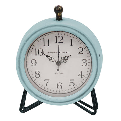 8" Blue and Black Metal Table Clock