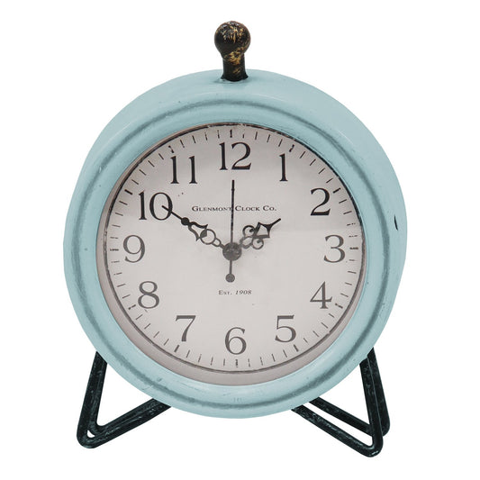 8" Blue and Black Metal Table Clock