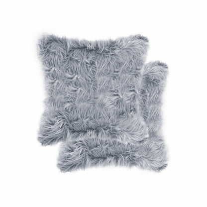 18" X 18" X 5" Grey Faux Fur  Pillow 2 Pack